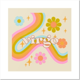 virgo 70s Rainbow with flowers Posters and Art